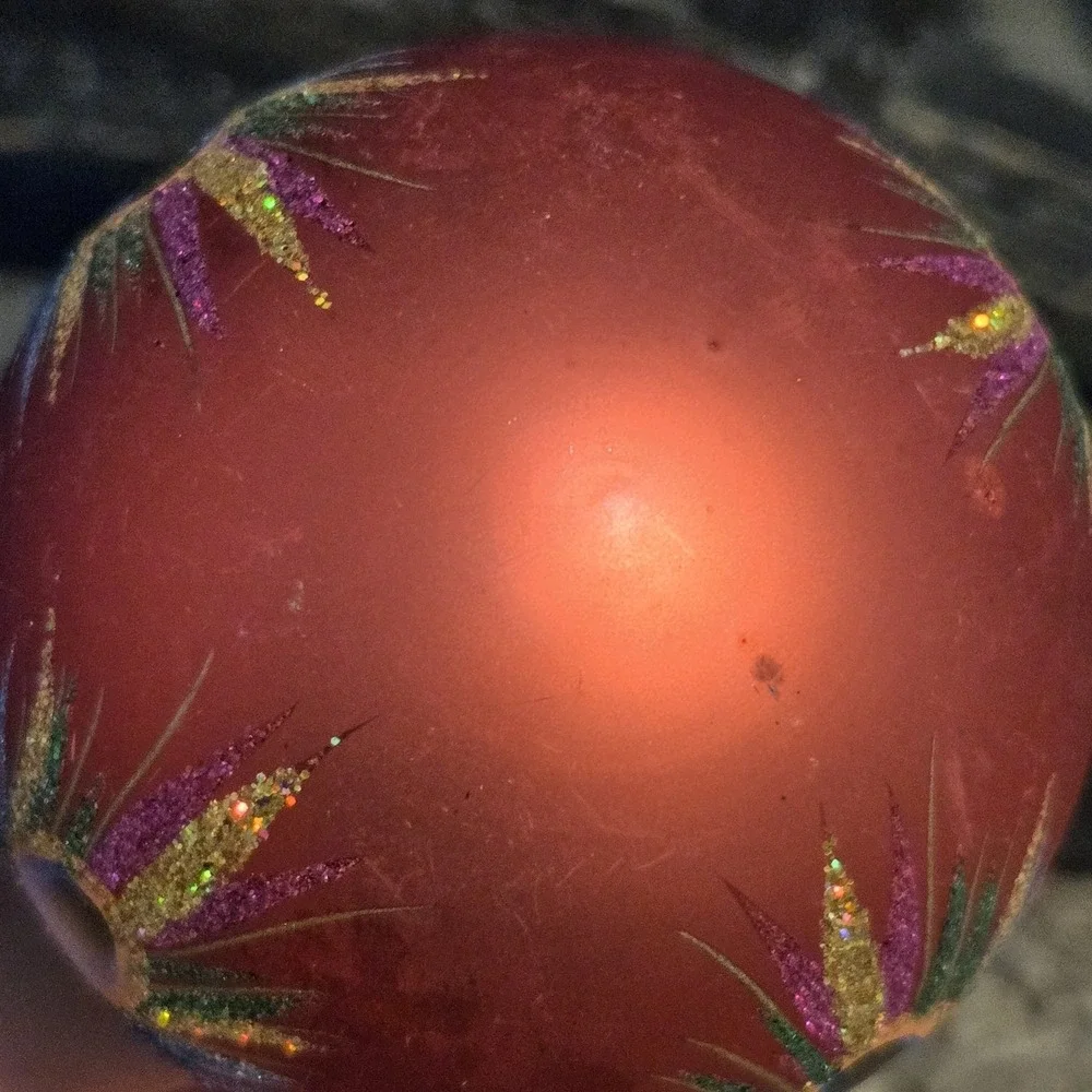 Peacock Feather Glass Ball Christmas Tree Ornament Red Glitter 3